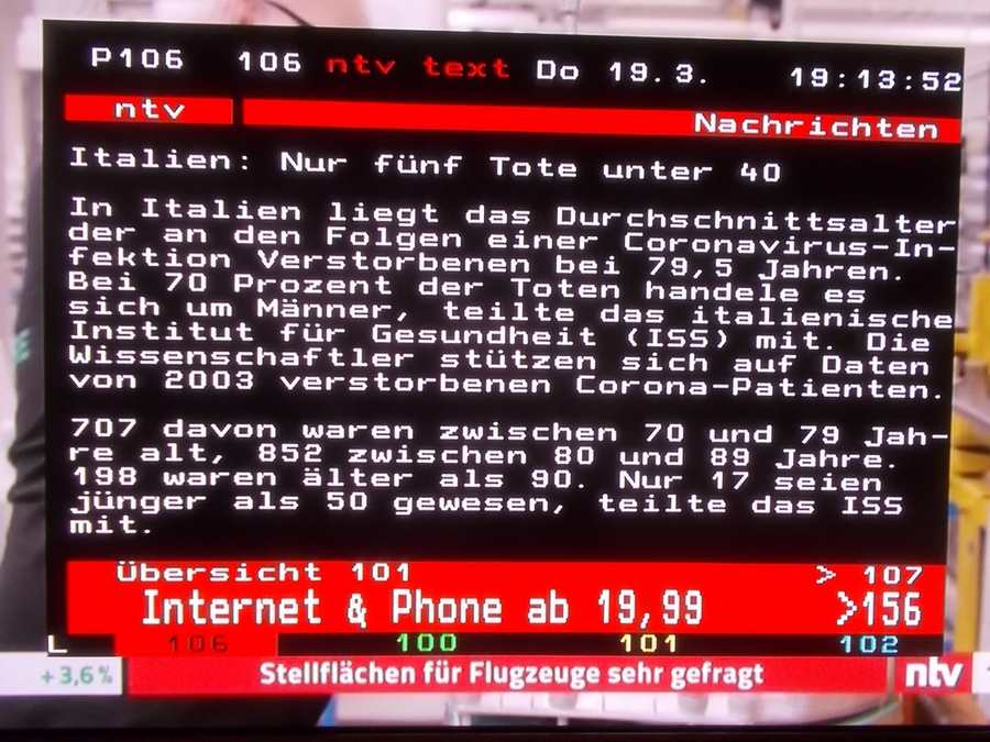 Corona-Schlaglichter 19.03.20 italien nur fuenf tote unter 40